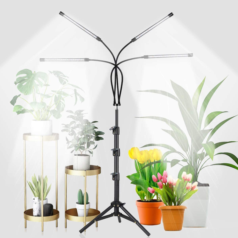 4-Head Grow Light with Stand, 80 LED 5500K Full Spectrum Floor Plant Light for I