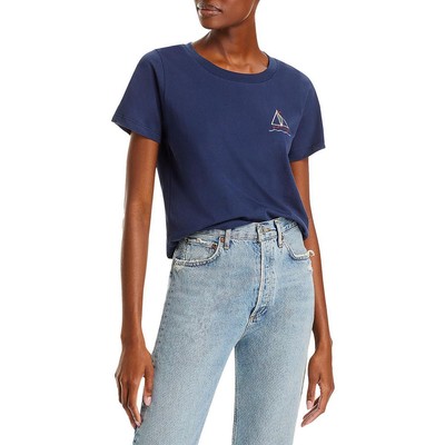 Женская футболка Chaser Navy Crop Sailboat Tee Top L BHFO 8492