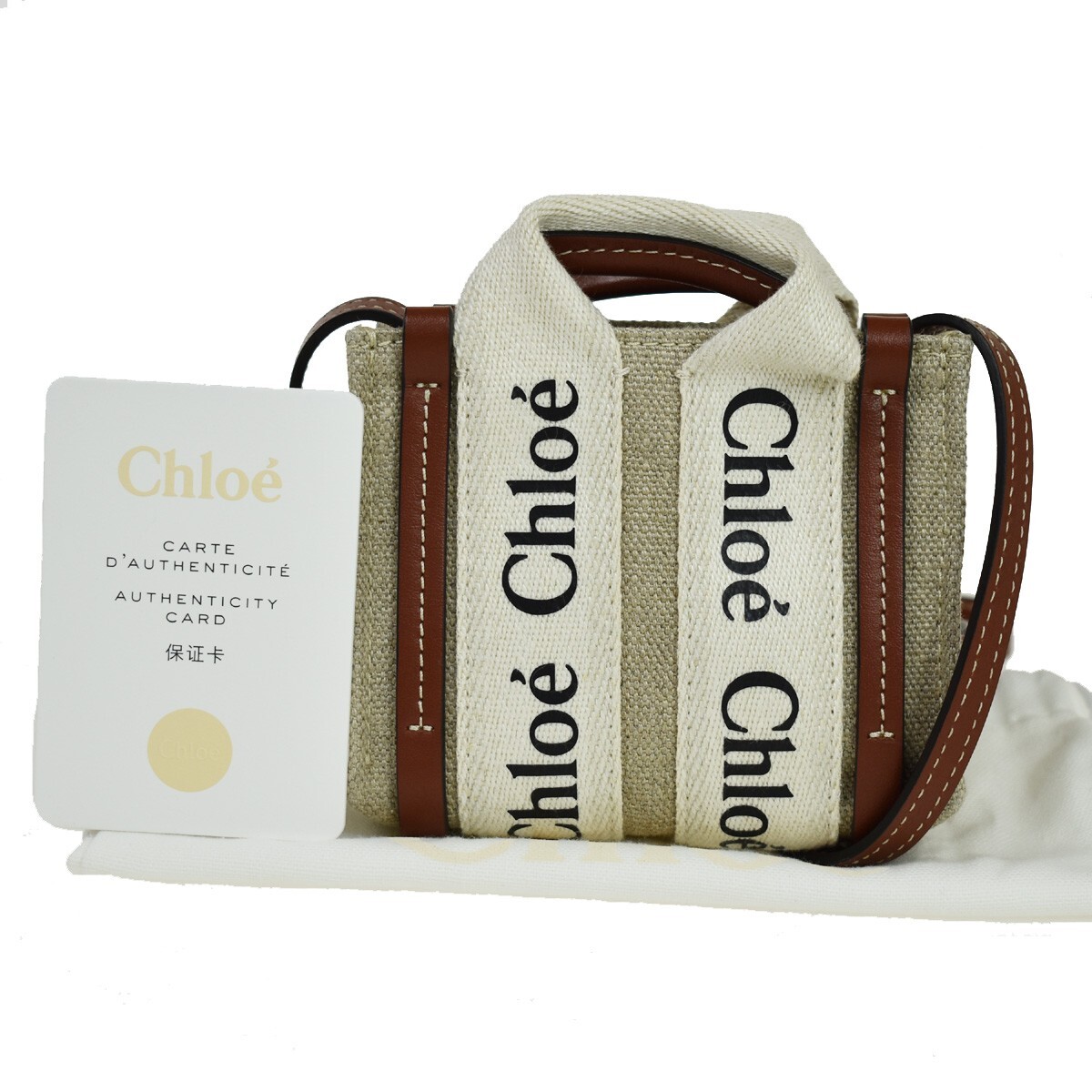 ☆CHLOE☆WOODY NANO CHLOE Woody Nano Tote Shoulder Hand Bag 2Way Canvas Leather