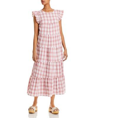 Женское розовое платье миди в мелкую клетку English Factory M BHFO 6219