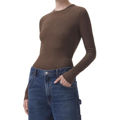 Agolde Womens Brown Ribbed Long Sleeves Tee Pullover Top Shirt L BHFO 6330