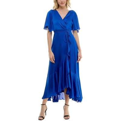 Женское синее вечернее платье Taylor Womens Blue с искусственным запахом и высокой посадкой, 4 BHFO 3354