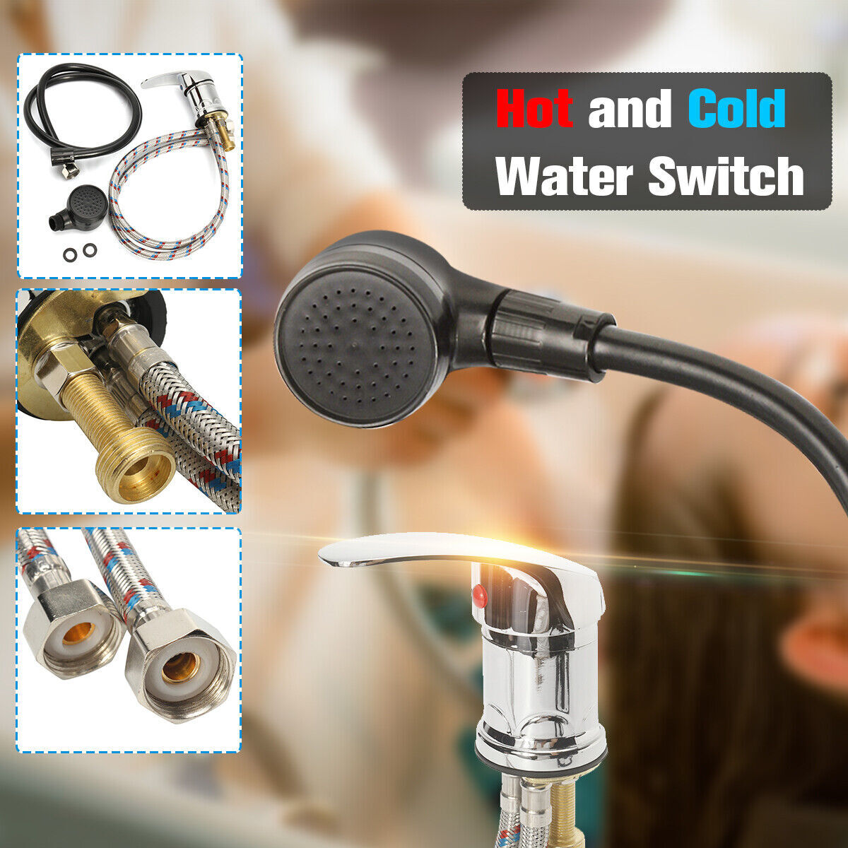 Durable Hot & Cold Faucet Spray Hose Set For Barber Shop Salon Shampoo Bowl Sink