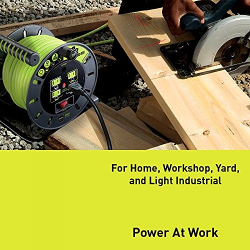 80 Ft Heavy Duty Extension Cord Open Reel with 4 120V / 10 amp Integrated Outlet