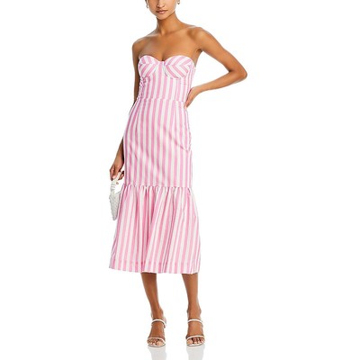 Aqua Womens Pink Striped Bustier Strapless Midi Dress S BHFO 2618