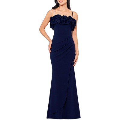 Xscape Womens Navy Ruffled Sleeveless Evening Dress Gown 6 BHFO 6105