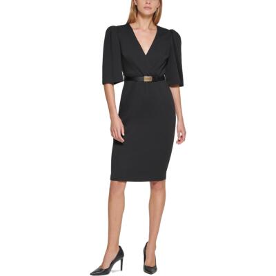 

Женское черное платье-футляр до колена Calvin Klein с пышными рукавами  BHFO 7831, Черный