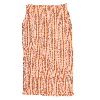 Pre-owned Kenzo Ladies Medium Orange Check Ruched Midi Skirt