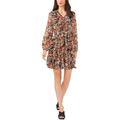 

Женское черное мини-платье MSK с v-образным вырезом и пышными рукавами Petites  BHFO 0534, Wine/black multi