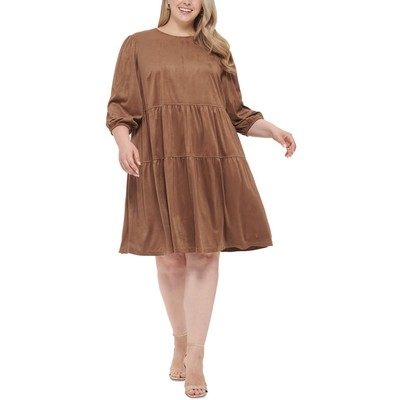 Tommy Hilfiger Womens Brown Faux Suede Midi Shift Dress Plus 20W BHFO 4462