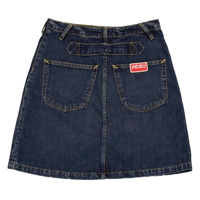 Pre-owned Kenzo Dark Stone Blue Denim Flared Mini Skirt In Multicolor