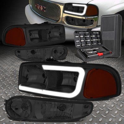 ДЛЯ 00-07 GMC YUKON XL SIERRA LED DRL ДЫМЧАТО-ЯНТАРНЫЕ УГЛОВЫЕ ФАРЫ + НАБОР ИНСТРУМЕНТОВ