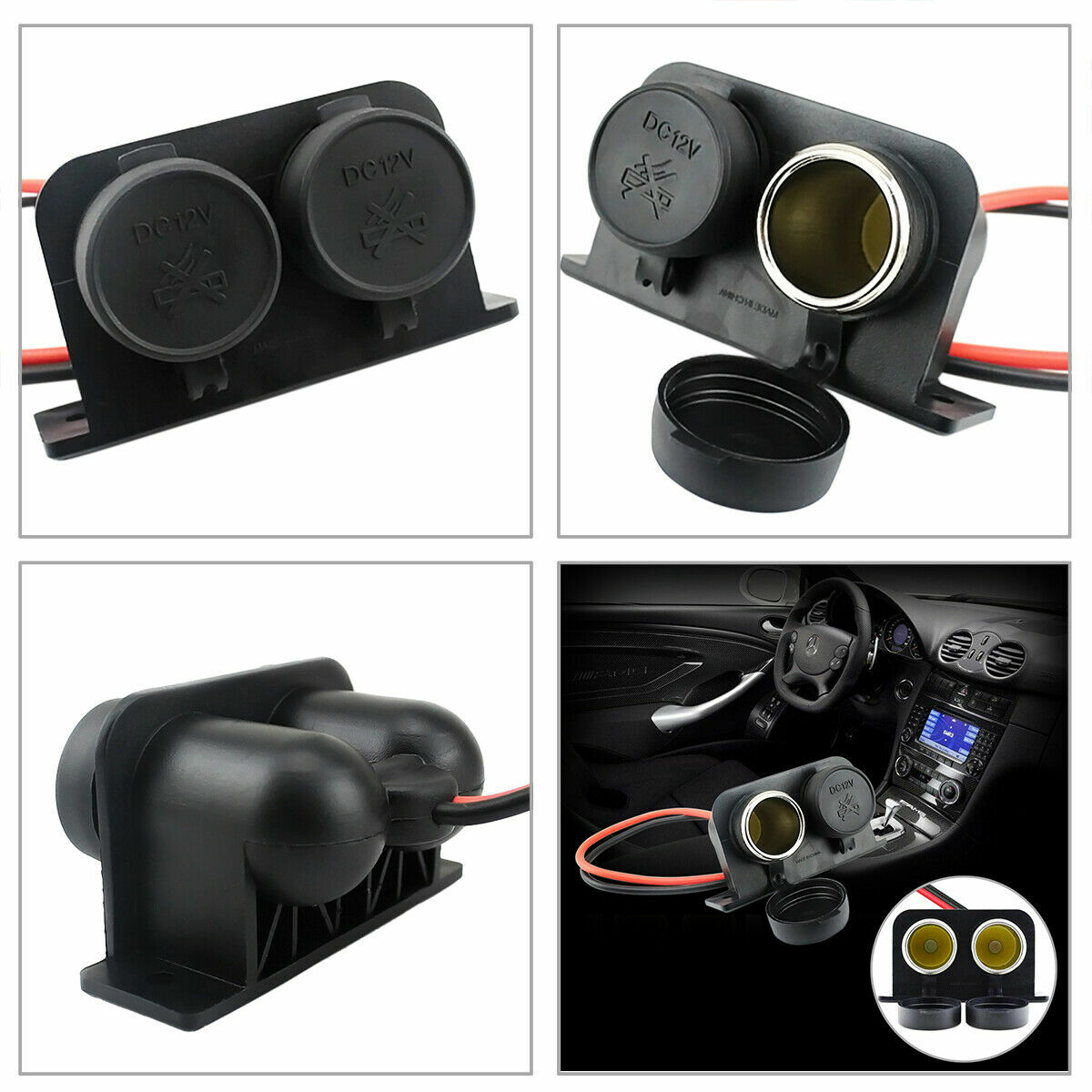  12V Waterproof Power Dual Socket Car Motorcycle Cigarette Lighter Plug 
