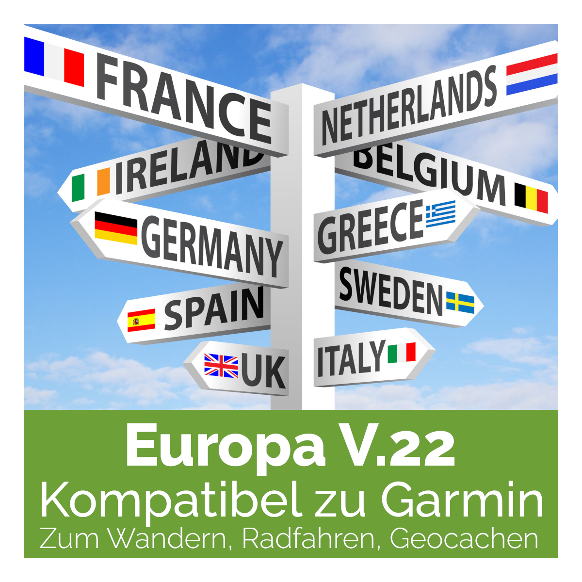 Europa V.22 TOPO Karte passend für Garmin - Freizeitkarte Wandern Radfahren Navi