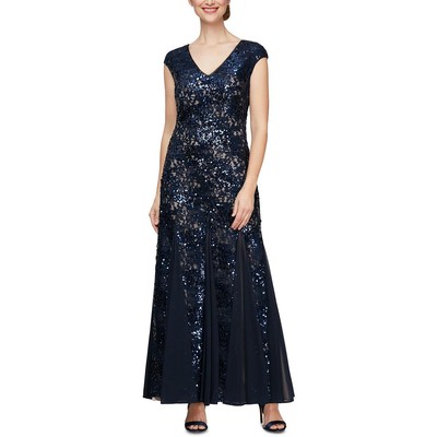 

Alex Evenings Женское синее вечернее платье макси с пайетками Petites  BHFO 4331, Navy/nude