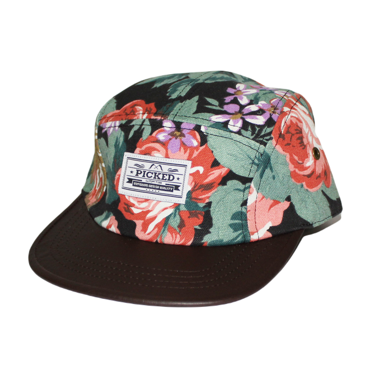 Mens 5 Panel Floral Hat Cordura Adjustable Strapback Cap