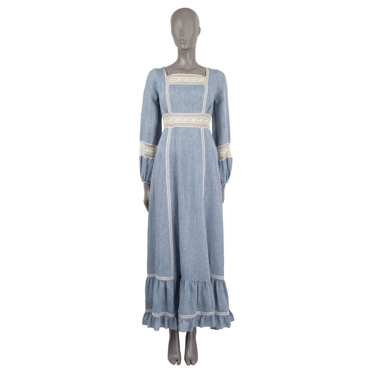 67858 auth CHRISTIAN DIOR light blue linen 2018 LACE TRIM