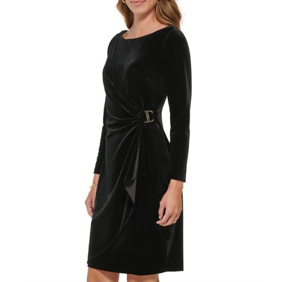 Женское профессиональное платье миди из черного бархата DKNY с запахом 8 BHFO 4405