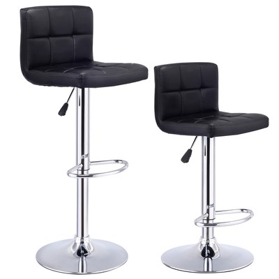 Set Of 2 Bar Stools PU Leather Adjustable Barstool Swivel Pub Chairs Black New