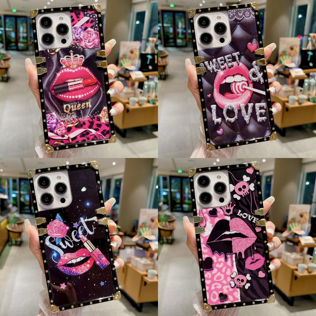 For iPhone 14 15 Pro Max 13 12 11 XS XR Crown Lips Phone Rin