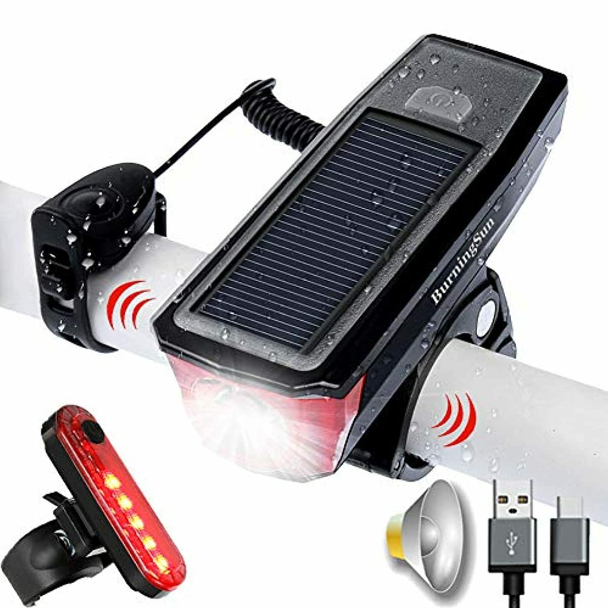 Juego de luz solar para bicicleta con 4 modos recargables ...