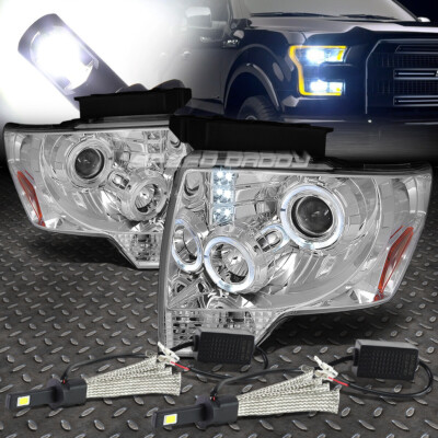 ХРОМИРОВАННАЯ ЯНТАРНАЯ ФАРА-ПРОЕКТОР HALO + БЕЛАЯ СВЕТОДИОДНАЯ СИСТЕМА 6000K ДЛЯ 09-14 FORD F150