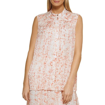 

Женская плиссированная блузка на пуговицах с принтом DKNY, рубашка BHFO 9810, Ivory molten orange multi