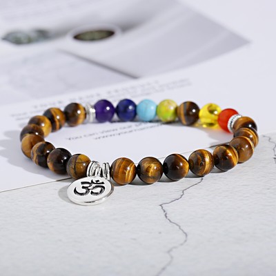 7 Chakra Yoga Bracelets 8mm Tiger Eye Reiki Healing Crystal Bead Bracelet Unisex