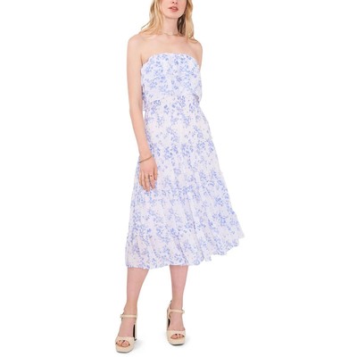 1.Женское синее шифоновое летнее платье миди без бретелек State Womens M BHFO 5643