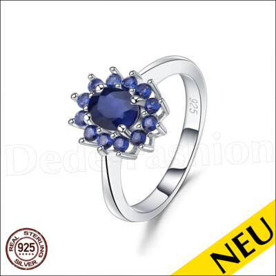 NEU Luxus 925 Sterling Silber RING Echter SAPHIR Zirkonia 9 / 59 Saphire