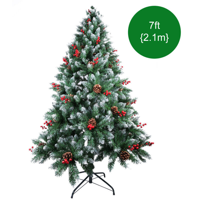 6/7 Ft Christmas Tree Artificial Pvc Spray White Pine Needle Pine Cones Berries