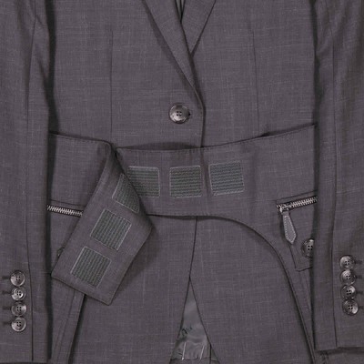 Pre-owned Burberry Charcoal Grey Wool Silk Mohair Linen Blazer With Cargo Belt Detail, In Gray