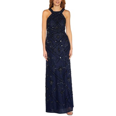 Adrianna Papell Женское темно-синее кружевное длинное вечернее платье Gown Petites 10P BHFO 0679