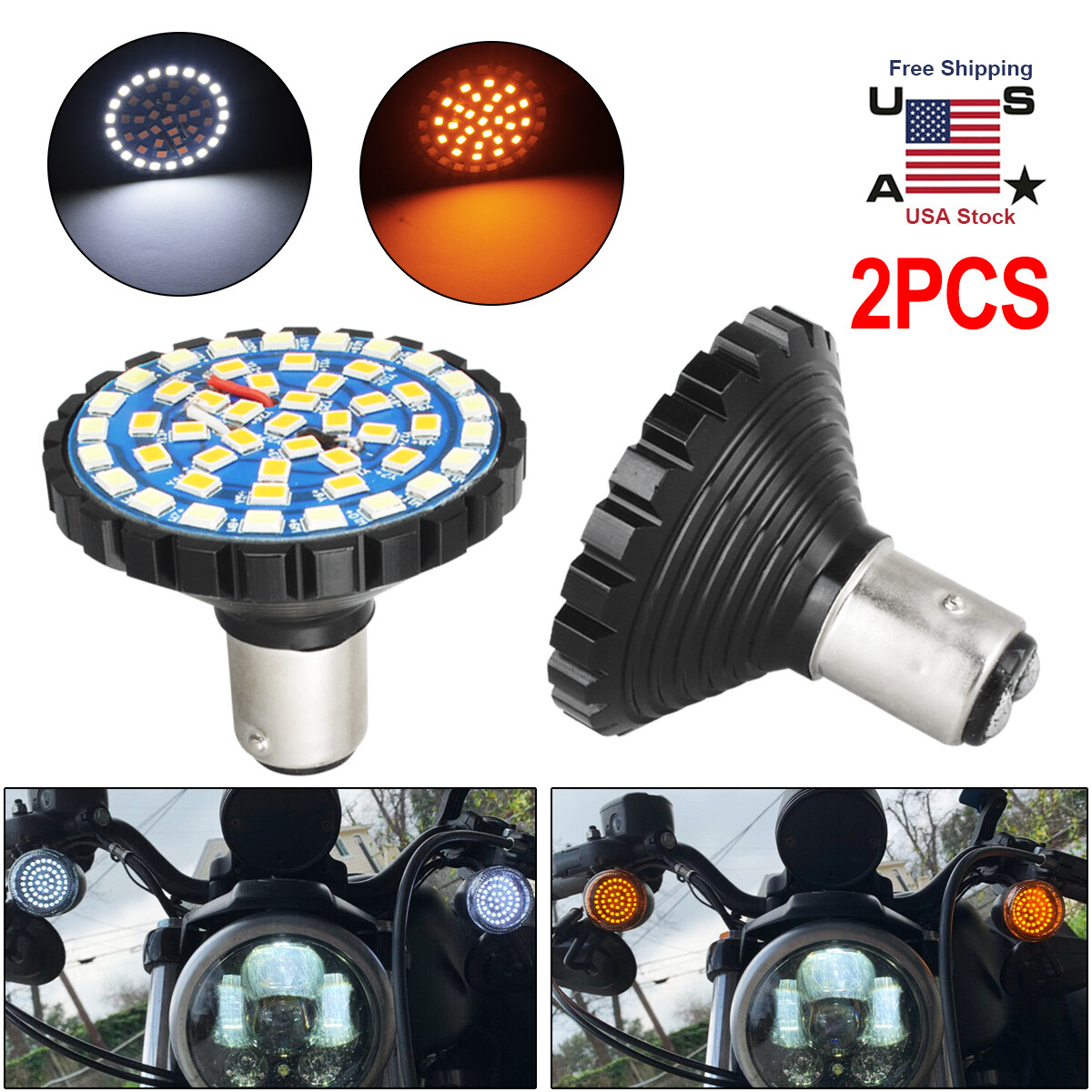 2pcs 1157 LED Turn Signals Blinker Lights Bullet For Harley 