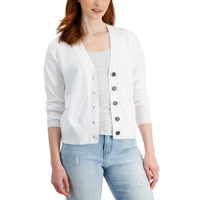 

Женский белый кардиган на пуговицах в рубчик Style - Co., топ  BHFO 5216