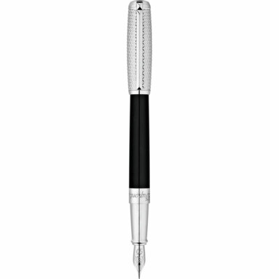 S.T. Dupont D Line Fire Head Fountain Pen Black / Palladium, 410704, New In Box