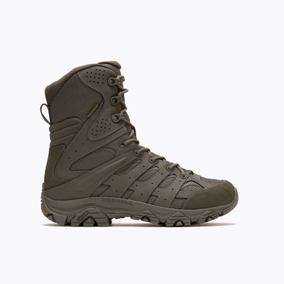Pre-owned Merrell Work Men's 8" Moab 3 Mid Tactical Zip Waterproof Boot Dark Olive - In Green
