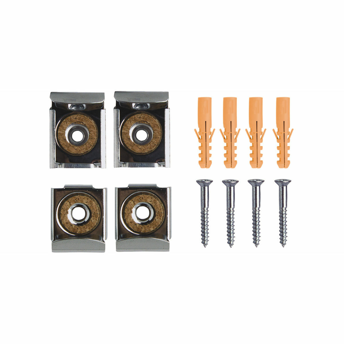 tecuro Spiegelklammern mit Korkauflage - 4-teilig - Niro-poliert