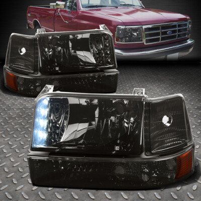 ДЛЯ 92-96 FORD F150 F250 F350 LED DRL ДЫМЧАТЫЕ ЛИНЗЫ ЯНТАРНЫЕ УГЛОВЫЕ ЛАМПЫ ФАР