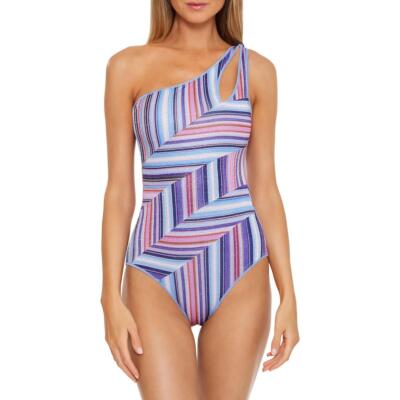 Becca Womens Metallic One Shoulder One-Piece Swimsuit Swimsuit BHFO 8349