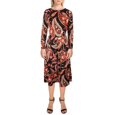 

24seven Comfort Apparel Женское черное платье до колена с принтом  BHFO 8639, Черный