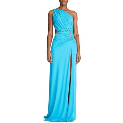 

Женское вечернее платье Halston Ivanna синего цвета с рюшами и вырезами  BHFO 8428, Aqua