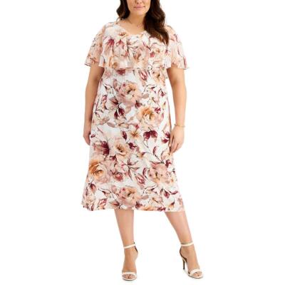 Connected Apparel Womens Floral Chiffon Daytime Midi Dress Plus BHFO 1937
