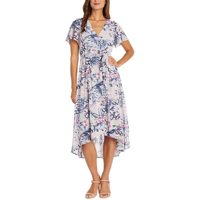 

R-M Richards Женское платье миди с цветочным принтом и искусственным запахом High-Low Petites BHFO 6242, Taupe