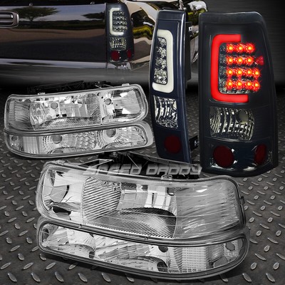 ХРОМИРОВАННАЯ ПРОЗРАЧНАЯ ФАРА + ДЫМЧАТАЯ ЛИНЗА LED BAR ЗАДНИЙ СТОП-СИГНАЛ ДЛЯ 99-02 SILVERADO