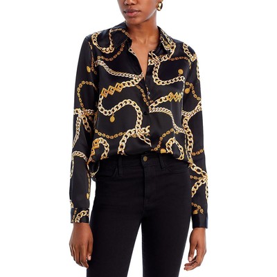 LAgence Womens Black Printed Long Sleeve Button-Down Top Shirt XS BHFO 0583
