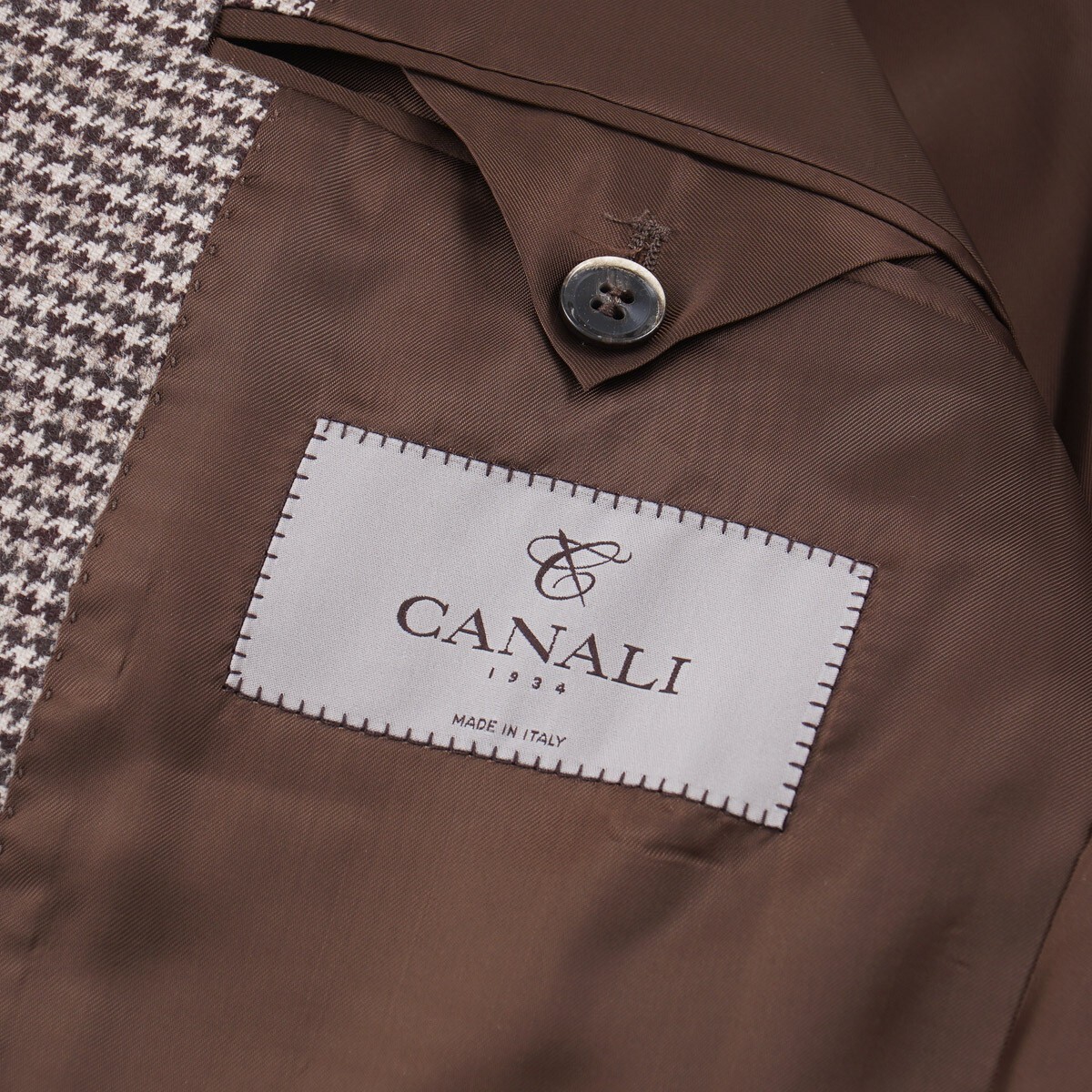 Pre-owned Canali Classic-fit Houndstooth Check Flannel Wool Sport Coat 40r (eu 50) In Brown
