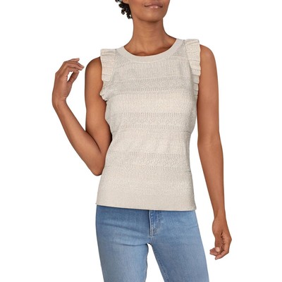 INC Womens Beige Metallic Ruffled Pullover Tank Top Sweater Top XL BHFO 8318