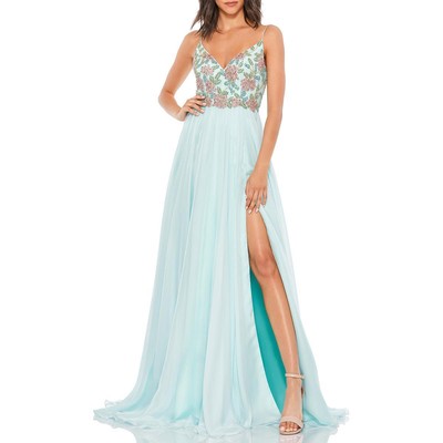 Pre-owned Mac Duggal Womens Embellished Long Special Occasion Evening Dress Gown Bhfo 3963 In Blue