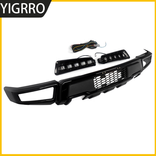 Front Bumper For 2009-2014 Ford F150 F-150 Steel Black Raptor Style W/LED Lights